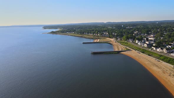 Aerial View of Beautiful Urban Landscape Small Coastal Town Ocean Landscape on Water in Summer Day alt