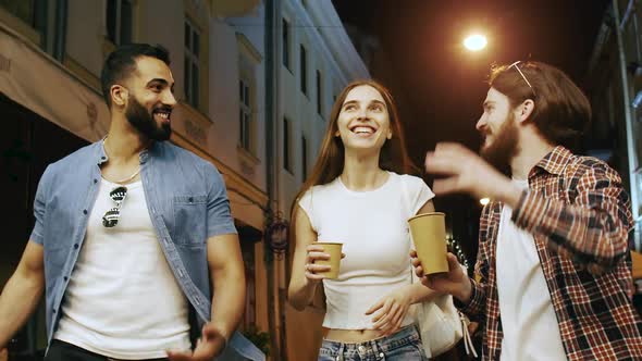 Multiracial Friends Having Fun at Night Street