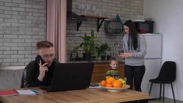 Remote working from home. Stay-at-Home Family during Covid-19 lockdown alt