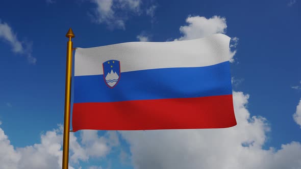 National flag of Slovenia waving with flagpole and blue sky timelapse alt