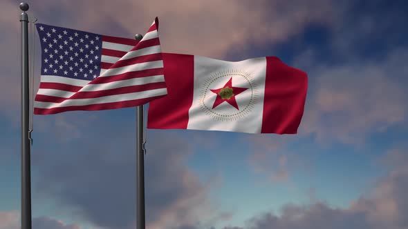 Birmingham City Flag Waving Along With The National Flag Of The USA - 4K alt