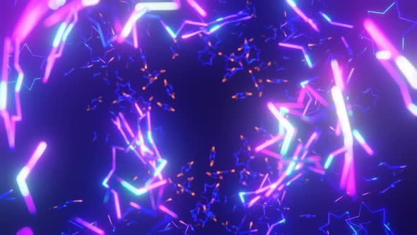 Sixpointed Stars Chaotically Rotating and Shining on Dark Background with Sacred Geometry Light alt