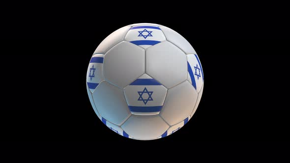 Soccer ball with flag Israel, on black background loop alpha