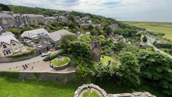 View looking down onto Harlech from Harlech Castle alt