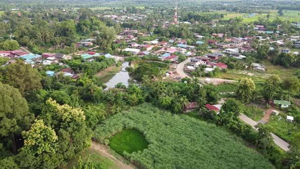 Aerial view from drone of rural village in Thailand