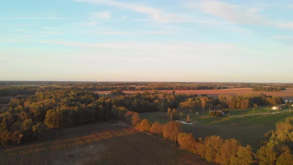  Farmlands At Sunset. Fall Time.