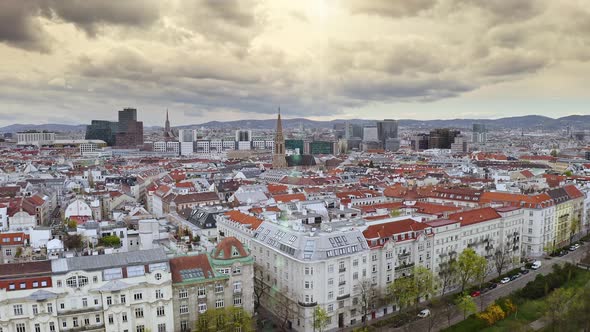 Aerial View From Flying Drone Capital City Vienna in Austria with Red Rooftops Historical Building alt