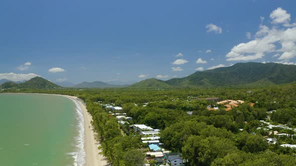 Aerial, Beautiful View On Australian Coast And Clifton Beach In Cairns, Queensland