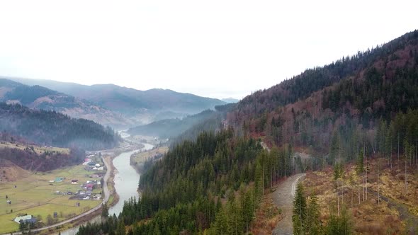 Panorama Mountain Village With Forrest And River 