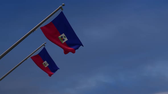 Haiti Flags In The Blue Sky - 4K
