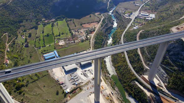 Aerial Shot of the Fully Finished Moracica Bridge in Montenegro alt