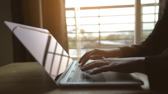 Business working on tablet computer, close-up Woman hands on keyboard type on laptop keyboard alt