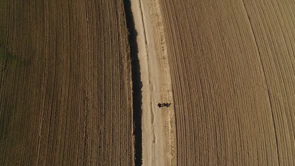 A Lone Female Photographer Walks Between Sown Fields