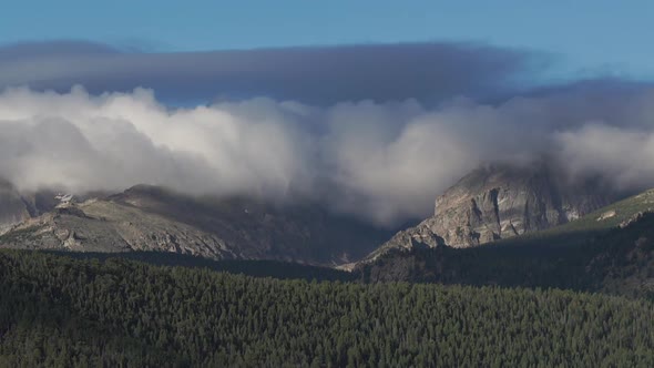 Time lapse of fast moving clouds in front of mountain range alt