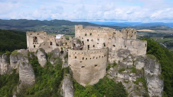 Aerial view of the castle in the village of Lietava in Slovakia alt