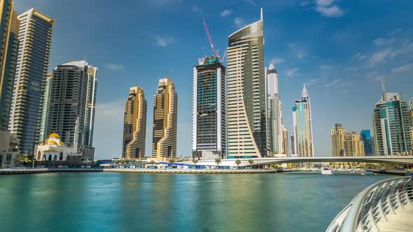 View of Dubai Marina Modern Towers in Dubai at Day Time Timelapse alt