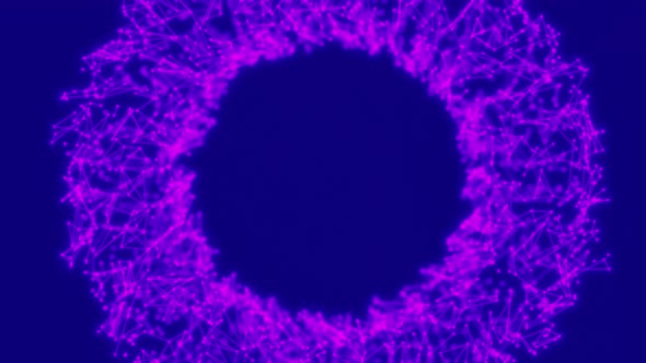 Round animated frame of purple particles and lines