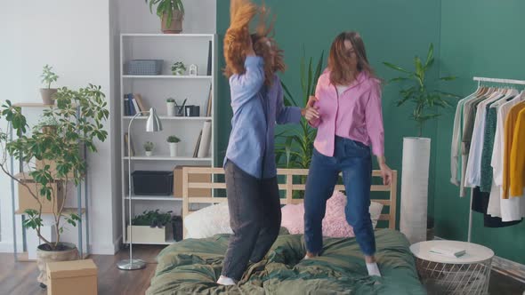 Happy College Student Girls Having Fun Dancing Performing Funny Dance Moves alt