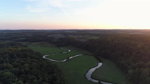 Aerial View of River and Landscape in Sweden