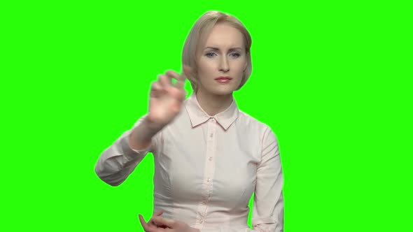 Businesswoman Using Invisible Imaginary Interface alt