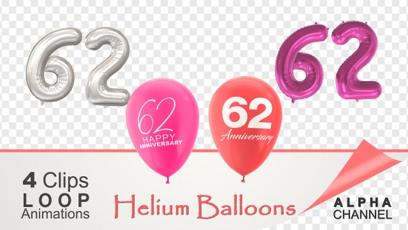 62 Anniversary Celebration Helium Balloons Pack