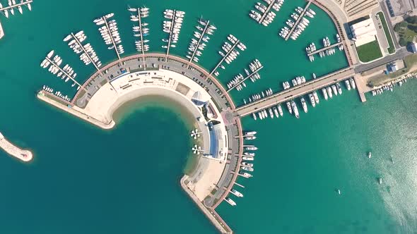 Aerial view above of Sukosan Marina Plaza, Croatia., Stock Footage