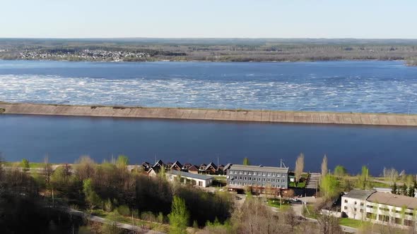 The Towns Promenade, Volga River, Novocheboksarsk, Russia, Aerial View, Drone alt