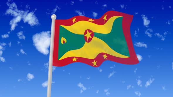 Grenada Flag Waving In The Sky With Cloud alt