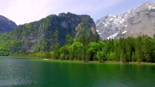 Lake Konigssee in Germany in the summer, the Alps alt
