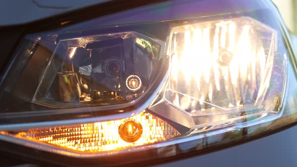 Flashing Car Headlight - Close-up View