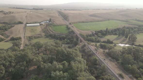 Aerial view of empty Railway bridge in Samtskhe-Javakheti region, Georgia. alt