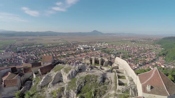 Aerial view of Rasnov Fortress and town alt