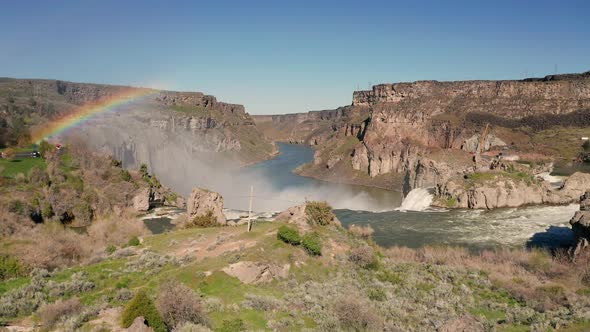 The Snake River creates a spectacle falling into a gorge in succesive waterfalls