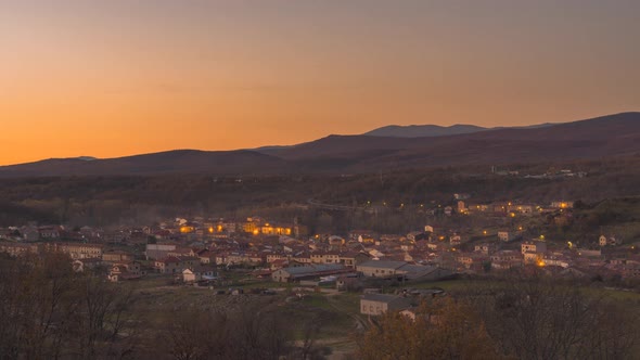 Valley village Day to Night sunset Timelapse - Palacios de la Sierra 4K