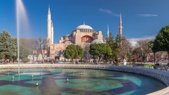 Hagia Sophia Timelapse Hyperlapse with a Fountain Istanbul Turkey alt