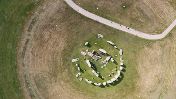 Rotating top down drone shot of Stonehenge UK alt