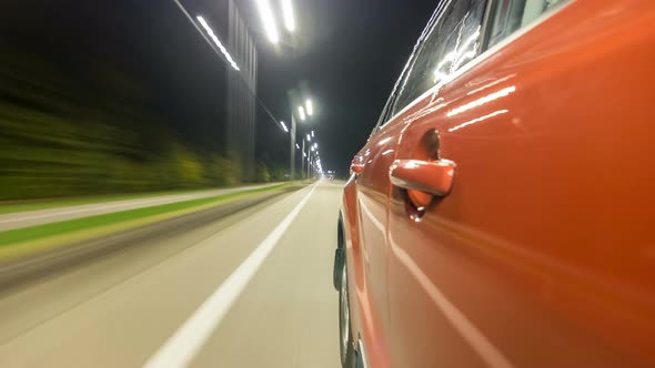 Drivelapse From Side of Car Moving on a Night Highway Timelapse Hyperlapse alt