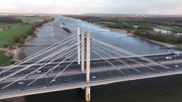 Road Surface and Traffic on Tacitusbrug Bij Ewijk Modern Suspension Bridge Crossing the River Waal alt