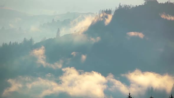 Morning Fog Over Wooded Hills