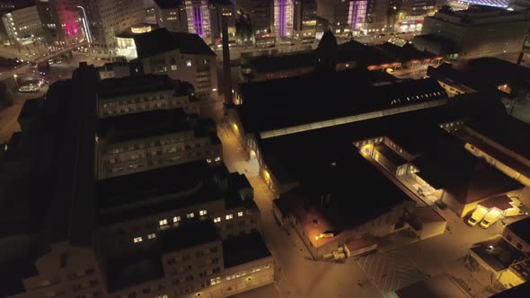 Buildings in Stockholm Aerial Night View