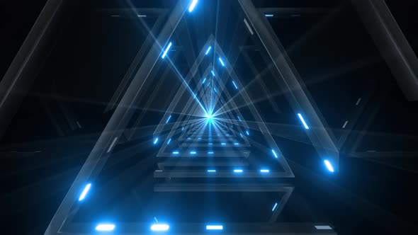 4k Blue Triangle Flashing Light Tunnel