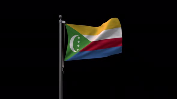 Comoros Flag On Flagpole With Alpha Channel 4K alt
