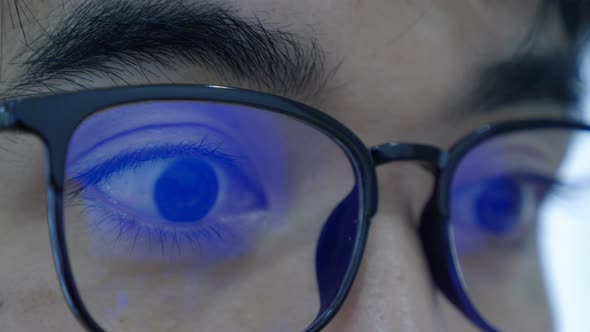 Eyes of Surprised Asian guy in glasses alt