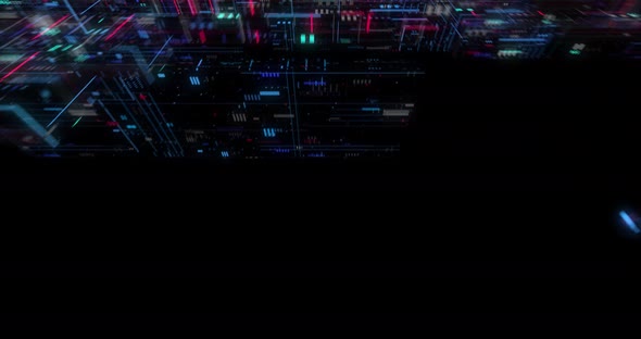 Seamless fly through of abstract circuitry with digital grid background