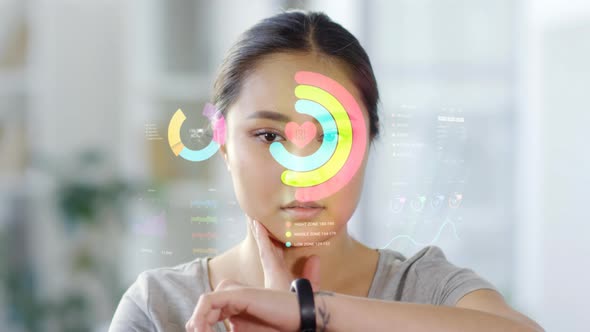 Asian Sporty Woman Using Smartwatch alt