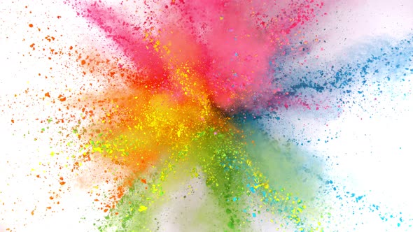 Super Slow Motion Shot of Color Powder Explosion Isolated on White Background at 1000Fps alt