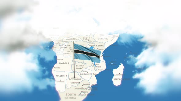 Botswana Map And Flag With Clouds