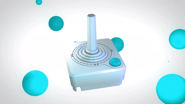 Nostalgic joystick playing device is floating in the white digital background alt