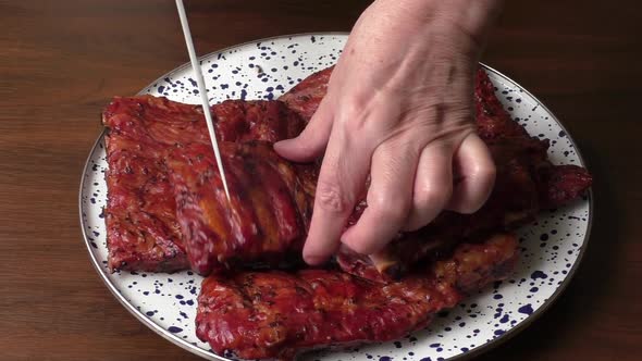 Barbecue pork ribs served on a platter