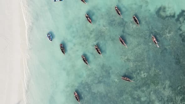 Tanzania Vertical Video  Boat Boats in the Ocean Near the Coast of Zanzibar Aerial View alt
